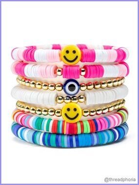 7pcs Heishi Surfer Bracelet Set Stretch Stackable Boho Beaded Bracelets